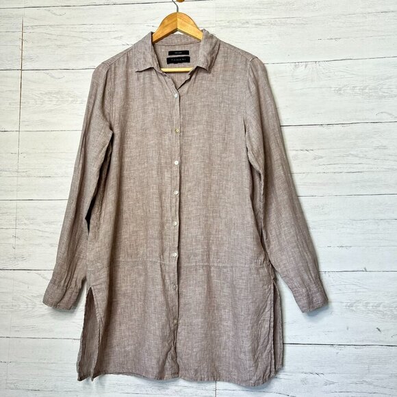 Tahari Tunic Womens Size Medium Heather Mauve Button Down Long Sleeve Lagenlook - Picture 1 of 16